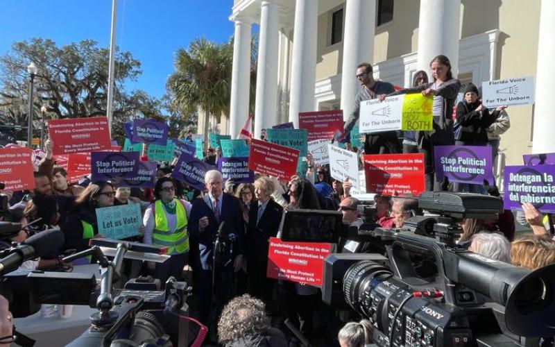 A Florida Supreme Court hearing Wednesday on a proposed constitutional amendment about abortion rights drew demonstrators on each side of the issue. (TOM URBAN/News Service of Florida)