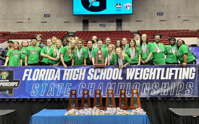 Suwannee’s girls weightlifting teams won the Class 1A state titles in traditional and Olympic on Saturday at the RP Funding Center in Lakeland. (COURTESY)