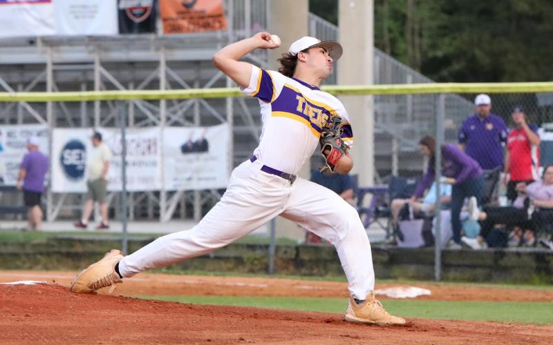 Columbia pitcher Grant Bowers winds up to pitch against Valdosta on Friday. (BRENT KUYKENDALL/Lake City Reporter)