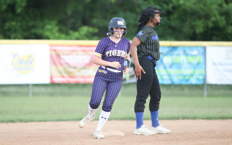 Columbia pitcher Kinley King rounds second base during Wednesday’s game against Riverside. (BRENT KUYKENDALL/Lake City Reporter)