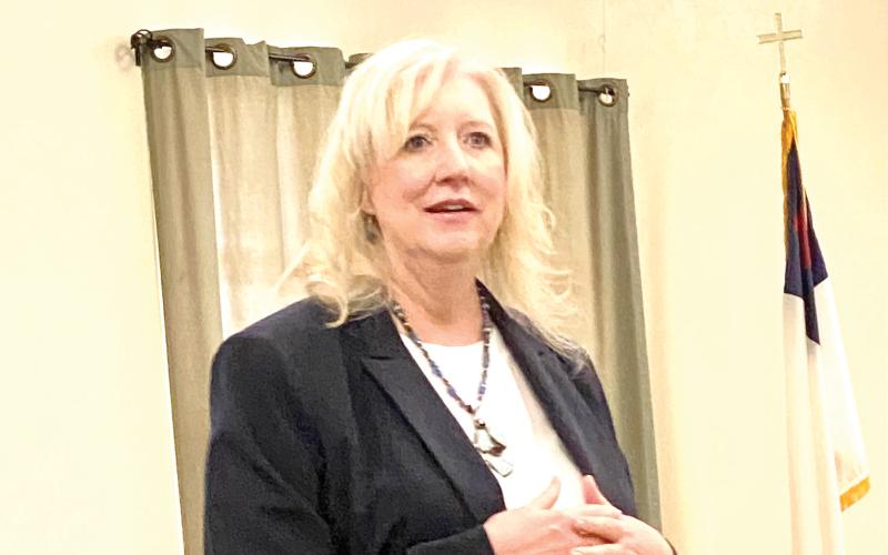Columbia County Tourism Executive Director Konnie Patke spoke to Rotary Club of Lake City Thursday. Patke, who has been on the job for three months, explained her vision for county tourism as being more than just promoting the springs and rivers of Columbia County. (TODD WILSON/Lake City Reporter)