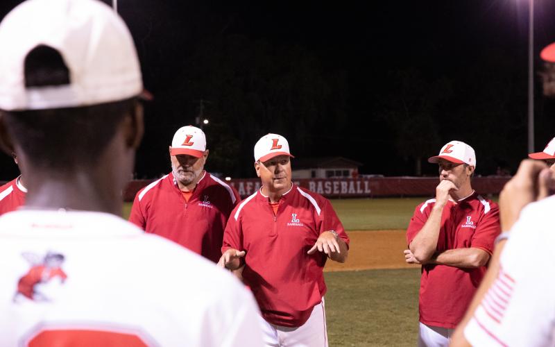 Lafayette coach Tim Hanson talks to his team during Saturday's Region 3-1A championship against Union County. (JACK HOWDESHELL/Special to the Reporter)