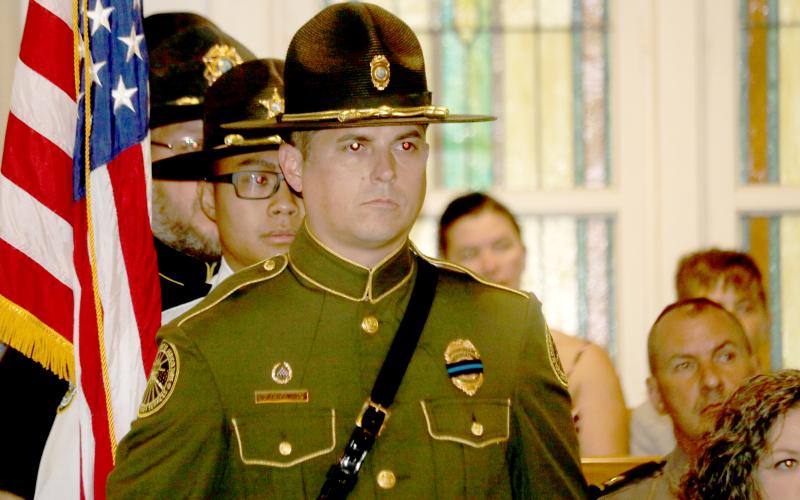 The honor guard stands at attention at last year’s Lake City-Columbia County Annual Public Safety Memorial service. This year is the 20th annual event honoring fallen first responders. (FILE)