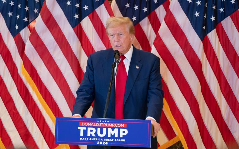 Donald Trump speaks during a press conference Friday at Trump Tower in Manhattan. (BARRY WILLIAMS/New York Daily News/TNS)