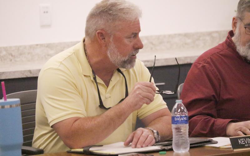 Assistant Columbia County Manager Kevin Kirby asked for clarification on how long to collect storm debris off roadways during an emergency meeting Wednesday. (JAMIE WACHTER/Lake City Reporter)