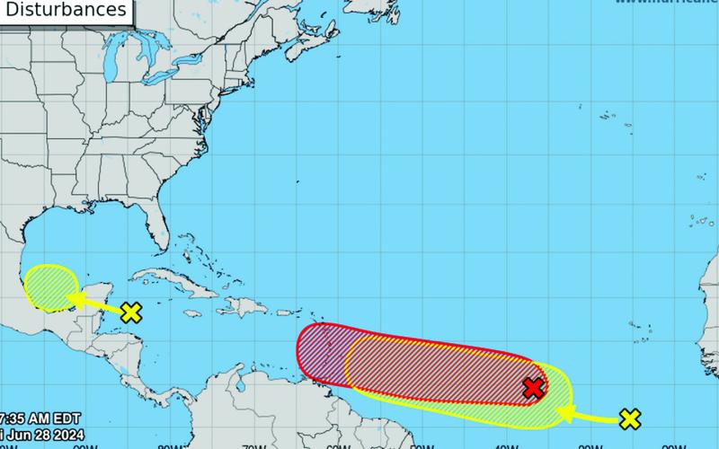 On Friday, the hurricane center started tracking a second tropical wave right behind the first one. (NATIONAL HURRICANE CENTER)