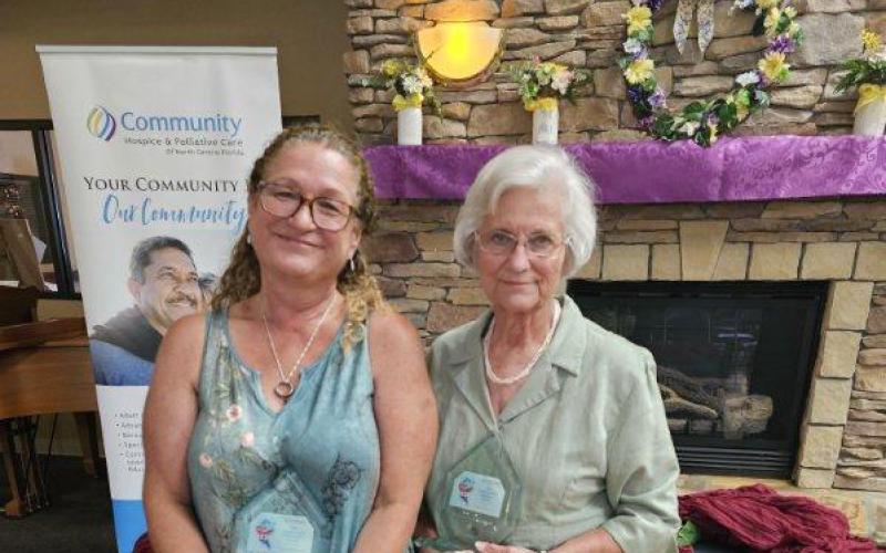 Stacy Brandon, the late Matt Brandon’s widow, and Deborah Freeman received the Servant’s Heart Award on Tuesday from Community Hospice &amp; Palliative Care. Matt Brandon and Freeman were honored for their community service. (COURTESY)
