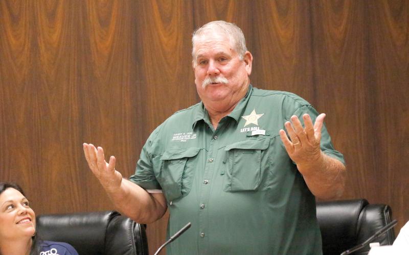 Harry K. 'Kin' Weaver, a no-party affiliation candidate for Suwannee County sheriff, said his experience from the Florida Highway Patrol has taught him 'courtesy to all, service to all and protection to all' during Monday's meet the candidates forum. (JAMIE WACHTER/Lake City Reporter)