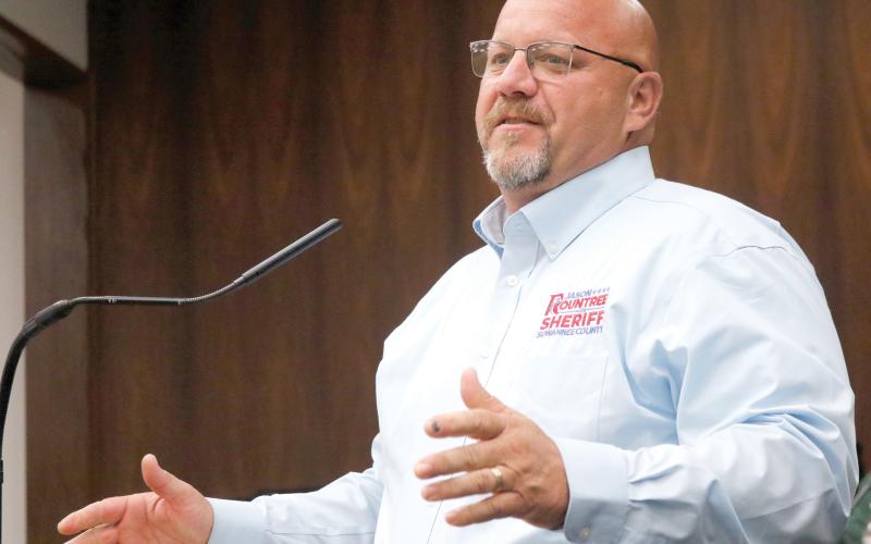 Jason Rountree, who is running for Suwannee County sheriff as a Republican, said during Monday's meet the candidates forum that the residents should be holding their elected officials accountable. (JAMIE WACHTER/Lake City Reporter)