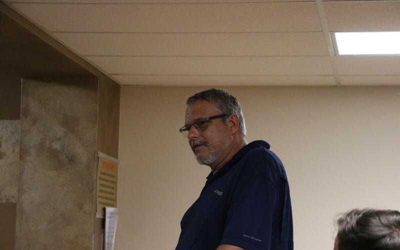 Toby Witt, one of the owners of Columbia EMS, speaks to the Lake Shore Hospital Authority board at Monday’s meeting about the need for a building on the campus to house an EMS crew. (MORGAN MCMULLEN/Lake City Reporter)