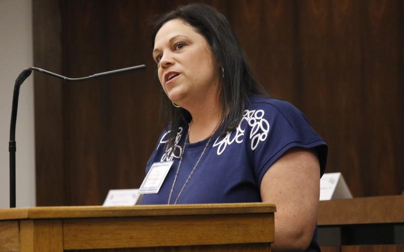 Jennifer Holtzclaw, who is running for Suwannee County tax collector, said improving customer service is one of her top goals during Monday's meet the candidates forum. (JAMIE WACHTER/Lake City Reporter)