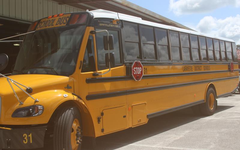 Using federal funding, the Lafayette County School District will introduce three electric buses into its transportation fleet when school starts in a couple of weeks. (JAMIE WACHTER/Lake City Reporter)