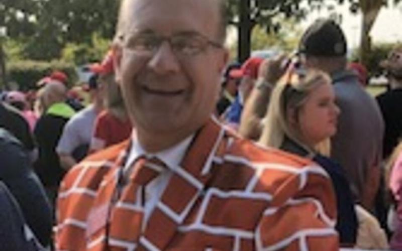 Allegheny County resident Mike Mullen is known for wearing his "wall suit" to Trump rallies in western Pa. On Saturday, he said "there was blood everywhere" following the shooting at the Trump rally in Butler, Pa., that wounded three people, including Trump, and killed one. (J.D. PROSE/pennlive.com)