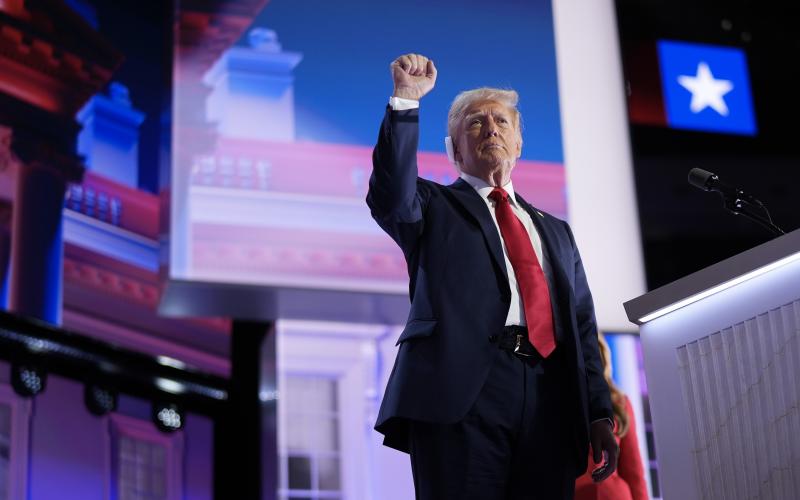 Former U.S. President Donald Trump speaks after officially accepting the Republican presidential nomination at the Republican National Convention at the Fiserv Forum on Thursday in Milwaukee. (ANDREW HARNIK/Getty Images/TNS)