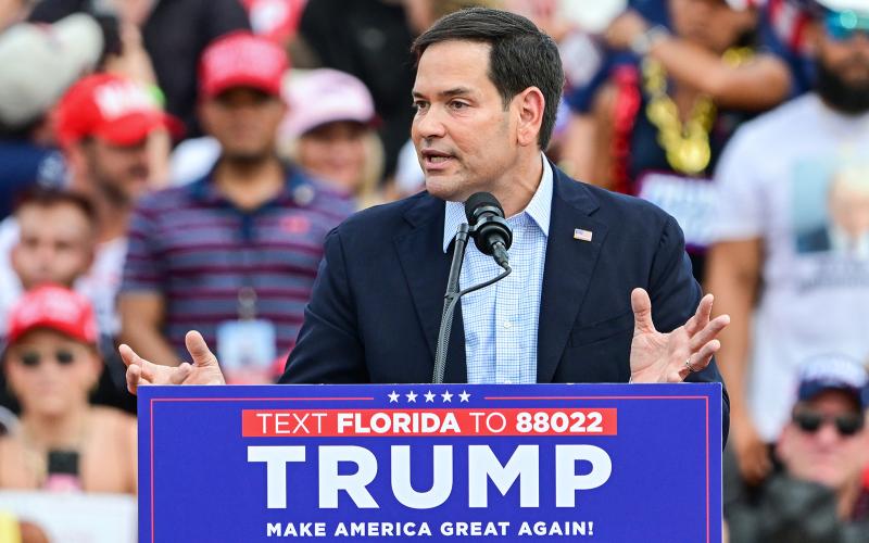 U.S. Senator Marco Rubio speaks during Donald Trump’s campaign rally in Doral on Tuesday. (Giorgio Viera/AFP via Getty Images/TNS)