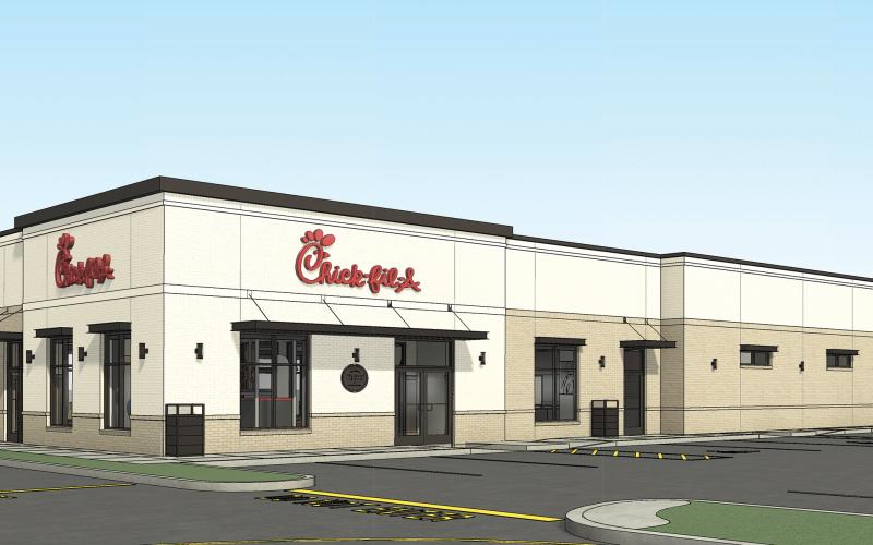 A rendering of the Chick-fil-A restaurant planned for the U.S. Highway 129 corridor north of Live Oak. Plans have been submitted for the new restaurant. (COURTESY)