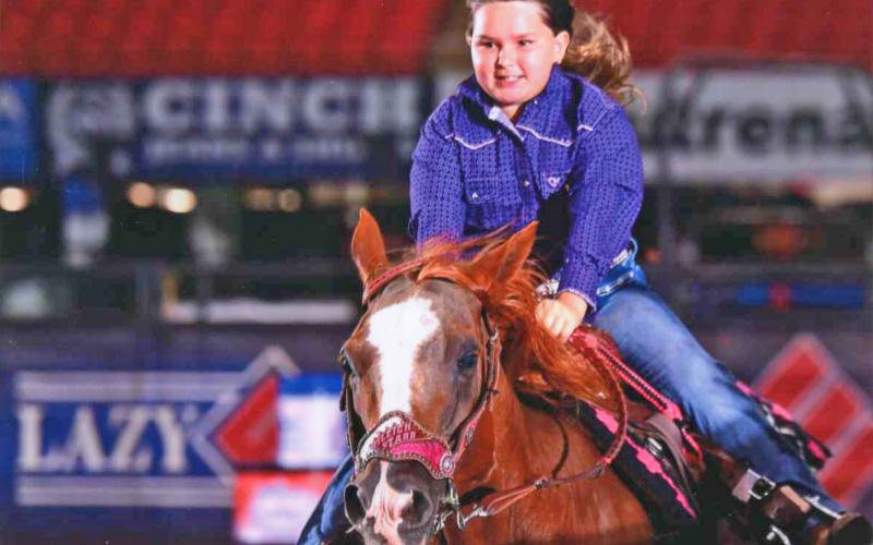 Raleigh Milligan qualified for the NLBRA finals in four events this summer, including barrels, pole pending, flag race and goat untying. (COURTESY)