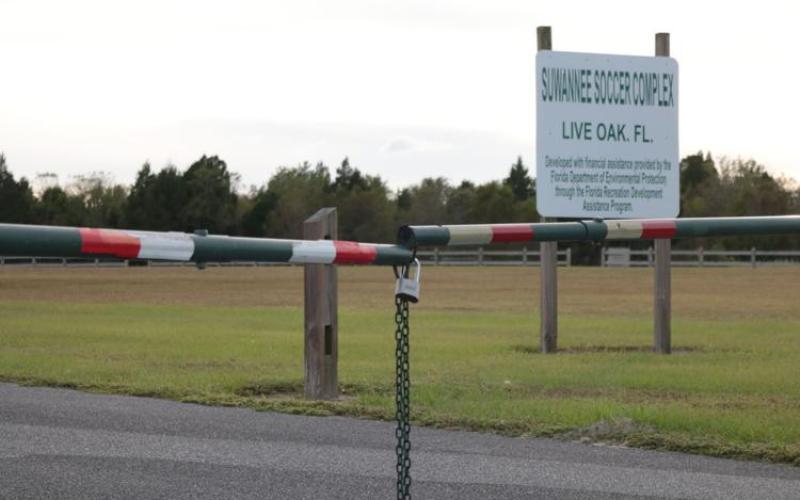 The Suwannee County soccer complex on 72nd Trace on the north side of Live Oak is vacant and has a gate closed blocking access to the field. (FILE)