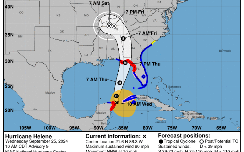 Mandatory evacuation orders have been issued for some residents in Suwannee and Lafayette counties ahead of Hurricane Helene's arrival Thursday. The storm is expected to be a major hurricane before making landfall in the Big Bend of Florida. (NATIONAL WEATHER SERVICE)