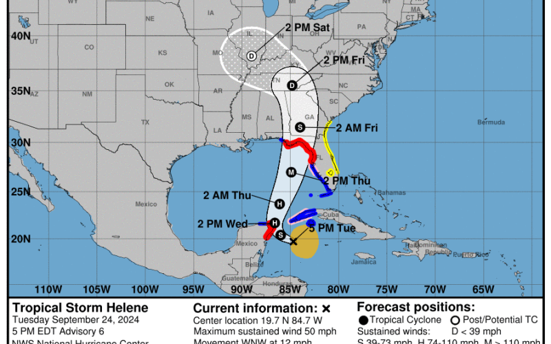Tropical Storm Helene is expected to develop into a major hurricane before making landfall Thursday. (NATIONAL HURRICANE CENTER)