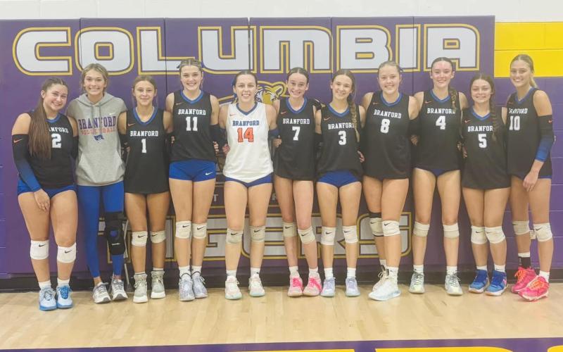 Branford edged Columbia in five sets Monday night. (COURTESY)