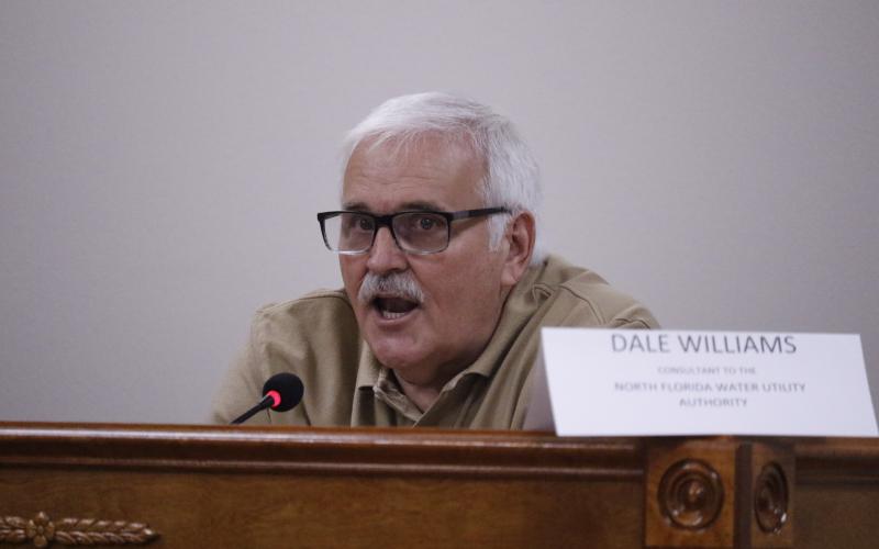 Dale Williams speaks during the North Florida Water Utilities Authority’s Wednesday meeting. (JAMIE WACHTER/Lake City Reporter)