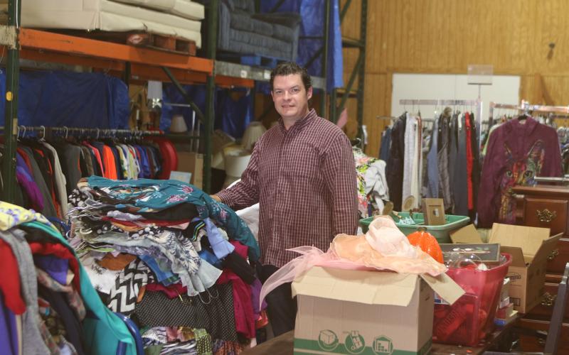 Christian Service Center Executive Director Chris Walters said donations have been collected for Saturday’s fall yard sale for the past six months. (TODD WILSON/Lake City Reporter)