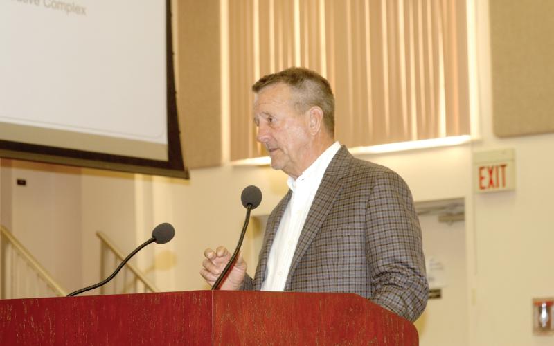 Former CareerSource Florida Crown volunteer Larry Thompson speaks at Thursday’s County Commission meeting. (TONY BRITT/Lake City Reporter)