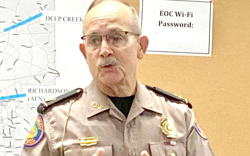 FHP Capt. Mike Burroughs explains Emergency Shoulder Use operations for Interstate 75 northbound lanes Tuesday morning during a Columbia County Emergency Operations Center briefing in Lake City. Southbound lanes of I-75 never closed and will remain open as normal during Hurricane Milton. (TODD WILSON/Lake City Reporter)