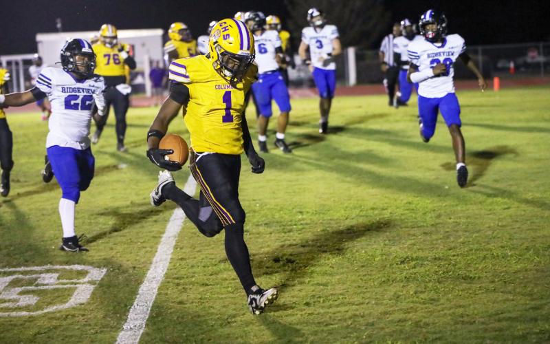 Columbia receiver Zamarion Jones strolls into the end zone for a touchdown against Ridgeview on Oct. 11. (BRENT KUYKENDALL/Lake City Reporter)