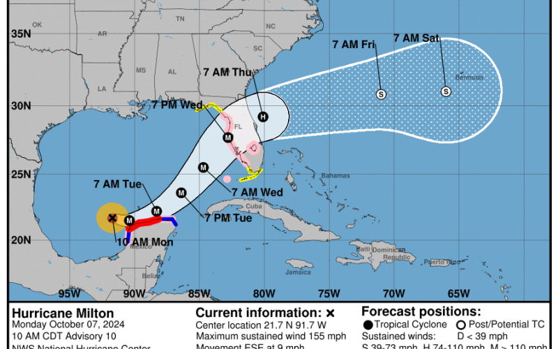 Hurricane Milton, now a Category 4 storm, is expected to hit the state late Wednesday or early Thursday, bringing punishing winds and massive storm surge. (NATIONAL HURRICANE CENTER)