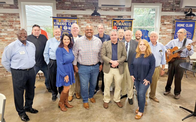 State Sen. Corey Simon is pictured with members of the Kiwanis Club of Live Oak during its 100th birthday celebration Friday at Heritage Park and Gardens. (COURTESY)