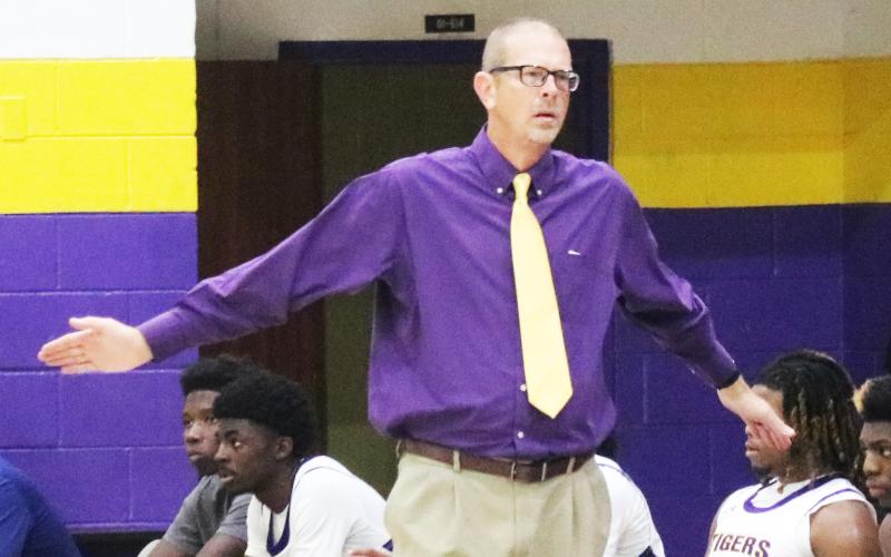 Columbia head coach Steve Faulkner reacts to a call against The Rock on Nov. 19. 9JORDAN KROEGER/Lake City Reporter)