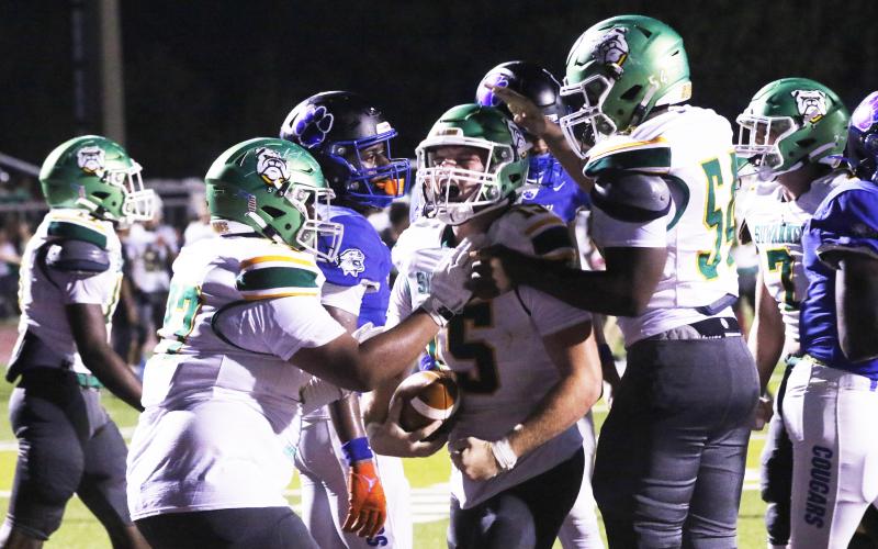 Suwannee running back Clay Starling celebrates after scoring a touchdown against Godby on Sept. 13. (JAMIE WACHTER/Lake City Reporter)