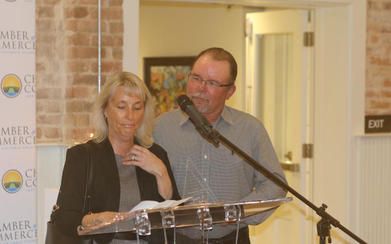 Jean and Keith Frost were named the Citizen of the Year on Tuesday at the Lake City-Columbia County Chamber of Commerce’s Business Excellence Award ceremony at The Blanche Hotel. (TONY BRITT/Lake City Reporter)