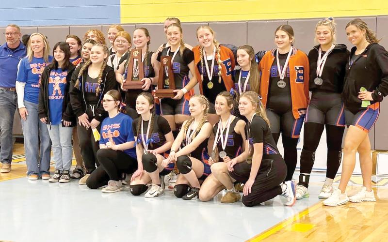 The Branford girls weightlifting team swept the District 7-1A titles in the traditional and Olympic events Thursday at Chiefland. (COURTESY)
