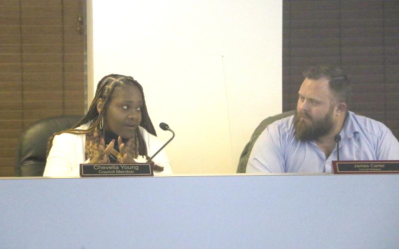 Lake City Councilwoman Chevella Young, in response to Councilman James Carter, said the city’s investment into the Emergency Home Repair Program is a way of putting taxpayer funds back into the community. (MORGAN MCMULLEN/Lake City Reporter)