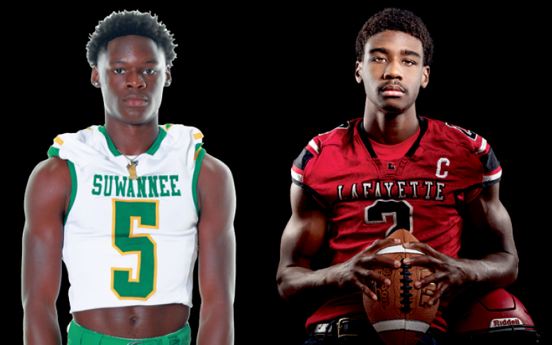 Suwannee two-way star MJ Rossin and Lafayette two-way star Jordan Murphy are the LCR's Football Players of the Year. (Photos by TAMMY JOHNS &amp; JACK HOWDESHELL)