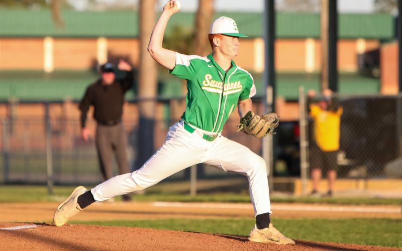 Suwannee pitcher Kyler Watson pitches against Columbia last season. (FILE)