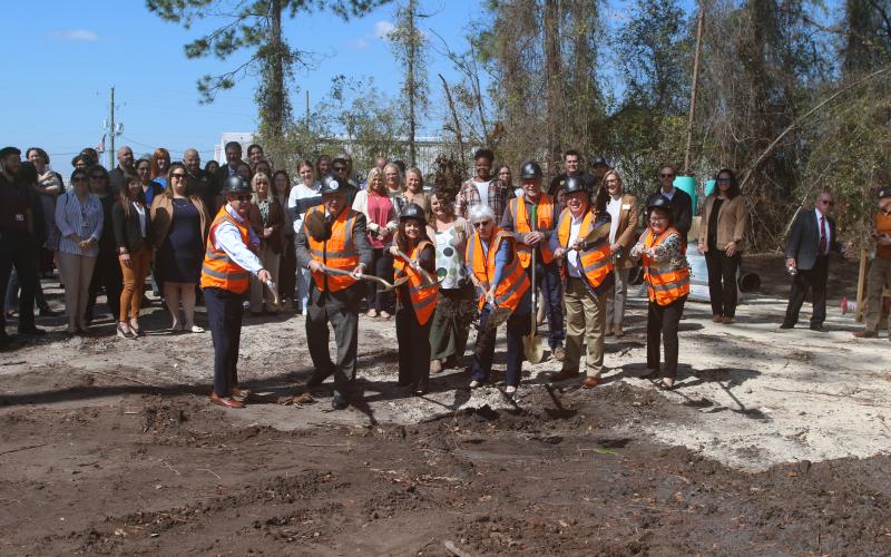 Florida Gateway College officials and donors break ground Tuesday morning on the Grace &amp; Al Harter Center for Innovation on the Lake City campus. (TONY BRITT/Lake City Reporter)