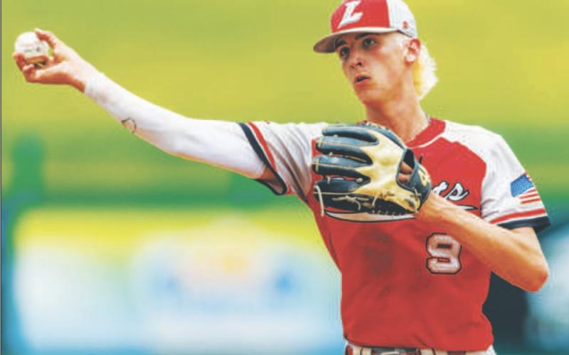 Lafayette’s Garrett Taylor throws a ball back to the pitcher during last seasons’s state semifinals. (FILE)