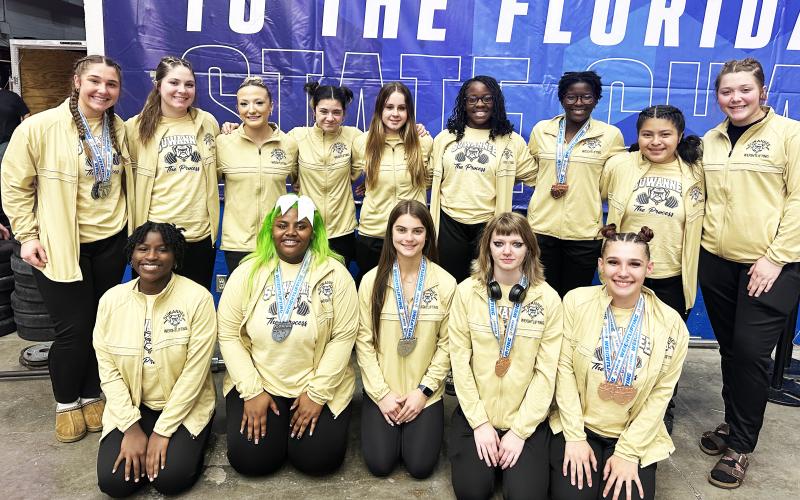 Suwannee's girls weightlifting team finished third in traditional and Olympic at the Class 1A state meet on Saturday. (COURTESY)