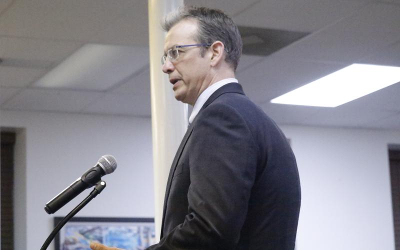 Michael Cavendish with Cavendish Partners told the Lake City Council that the payments to former City Manager Paul Dyal were ‘invalid.’ (JAMIE WACHTER/Lake City Reporter)