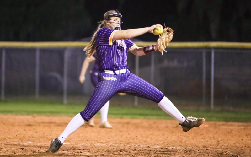 Columbia pitcher Harleigh Price pitches against Baldwin on Feb. 25. (BRENT KUYKENDALL/Lake City Reporter)