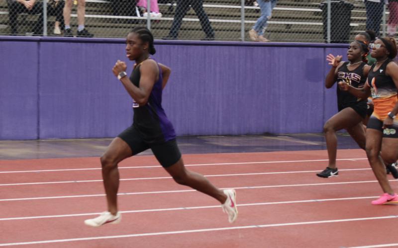 Columbia's Kensi Shaw won the girls 100m at the Rumble in the Jungle on Saturday. (COURTESY)