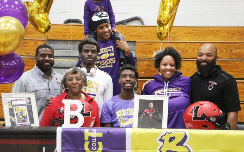 Lafayette receiver Jordan Murphy signed his letter of intent to play football at Benedict college on Friday surrounded by family and friends. (MORGAN MCMULLEN/Lake City Reporter)