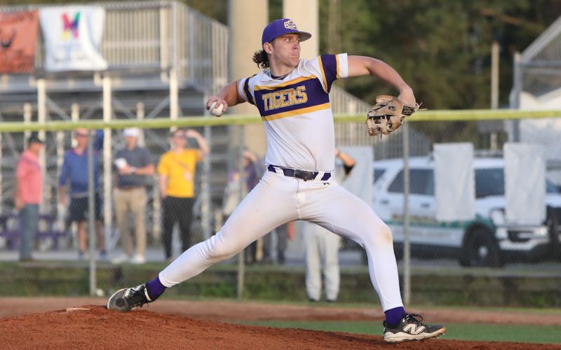 Columbia pitcher Ayden Phillips pitches against Buchholz on March 14. (BRENT KUYKENDALL/Lake City Reporter)