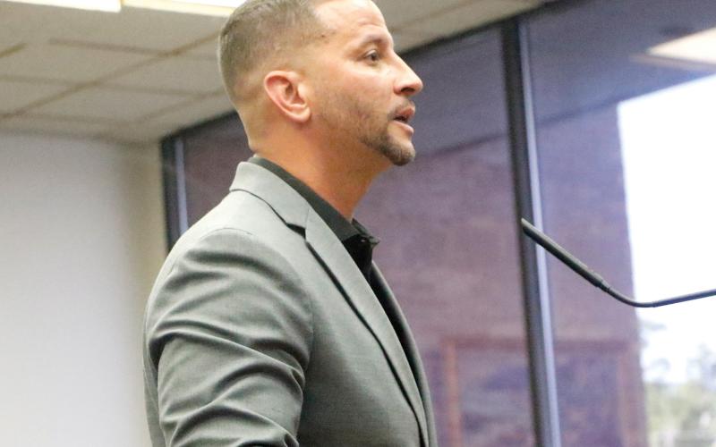 Blue Line Solutions’ David Bocchino said the automated speed detection system reduces speeding in school zones by 94%. (JAMIE WACHTER/Lake City Reporter)