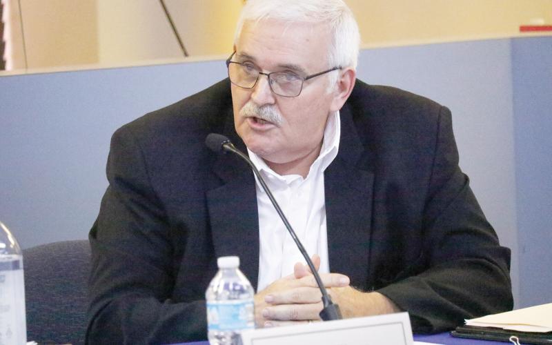 Lake Shore Hospital Authority Executive Director Dale Williams speaks during a conflict resolution hearing with the City of Lake City last month about their zoning dispute. That issue is waiting for a Meridian Healthcare board vote to be resolved. (FILE)