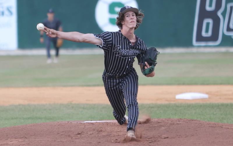 Suwannee pitcher Colton Rogers pitches against Baldwin during Game 2 of the Region 1-3A quarterfinals on April 22. (PAUL BUCHANAN/Lake City Reporter)